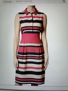 LK Bennett Pink, Black & Cream Striped sleeveless Collared Dress